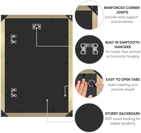 Americanflat 12x18 Poster Frame - Gold Engineered Wood with Polished Plexiglass - Wide Picture Frame for Vertical or Horizontal Wall Display - Epic Collection - Gold - Image 5