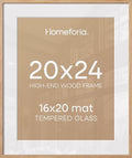 Homeforia 20x24 Natural Oak Picture Frame, High-End Wood, 16x20 Mat, Glass by Homeforia