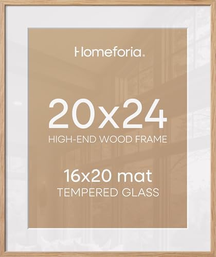 Homeforia 20x24 Natural Oak Picture Frame, High-End Wood, 16x20 Mat, Glass by Homeforia