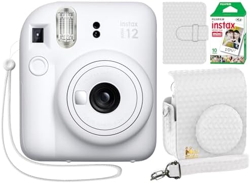 Fujifilm Instax Mini 12 Instant Camera Clay White + Minimate Custom Designed Case + Fuji Instax Film 10 Sheets & Photo Album by FUJIFILM