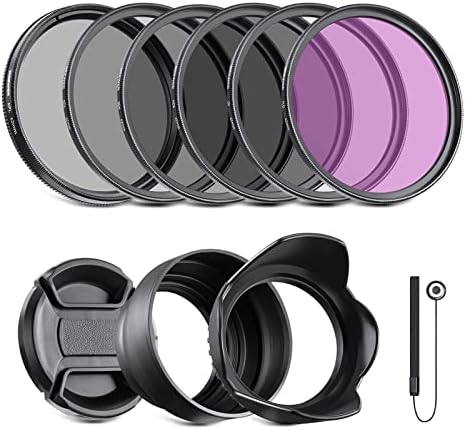 NEEWER 62mm ND Filter Kit and Lens Accessories, ND2 ND4 ND8 UV FLD CPL(Circular Polarizing) Filter Set with Lens Cap/Tulip Shaped Lens Hood by Neewer