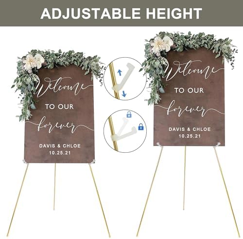 DANMO Easel Stand for Wedding Sign Poster 63'' Instant Display Floor Adjustable Metal Art Easel Gold - Image 4