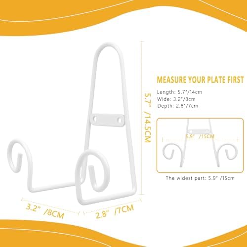 YY YEARCHY Metal Plate Stand Holder, Wall Hanging Display Rack, Sturdy Iron Easel for Displaying Plates (6-12 Inch), Bowls, Platters, Art, Photos, Books(4, White, 5.7"x3.2"x2.8") - Image 6