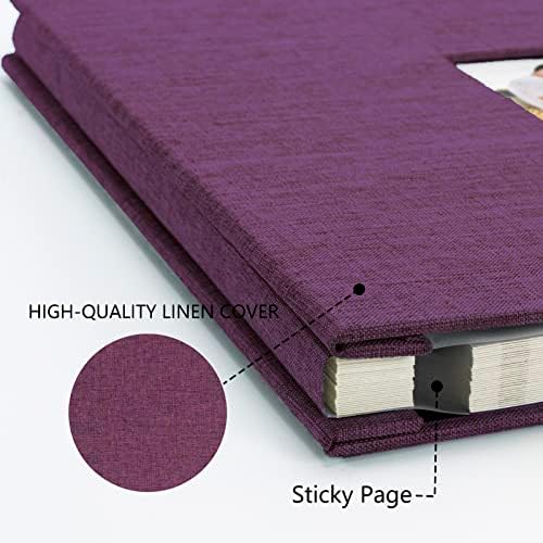 Photo Album Self Adhesive Pages Scrapbook, 11x10.6 Purple 60 Pages - Image 3