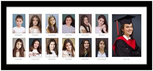 Americanflat 9x22 School Picture Frame Pre-K to 12 with Shatter-Resistant Glass - Fits Twelve 2.5x3.5 Photos and One 5x7 Photo - Signature Collection - K-12 Picture Frame for Wall Display - Black by Americanflat