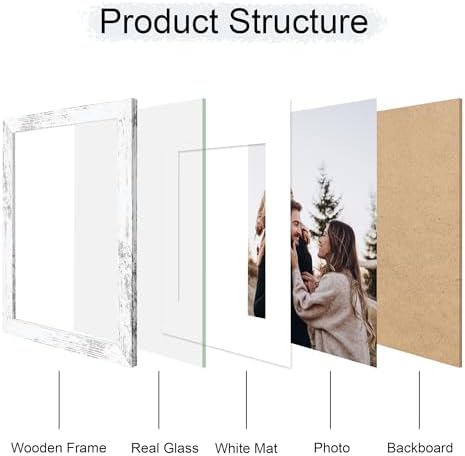 11x14 Picture Frame Set of 2, 11 x 14 Wood Photo Frames with Mat for 8x10, Rustic Natural Wooden Frame with Real Glass Cover for Wall and Tabletop Display,Distressed White - Image 3