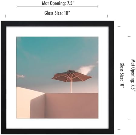 Americanflat 10x10 Picture Frame with Shatter-Resistant Glass - Use as 8x8 Frame with Mat or Display 10x10 Photo Without Mat - Streamline Collection - Square Frames for Tabletop or Wall - Black - Image 4