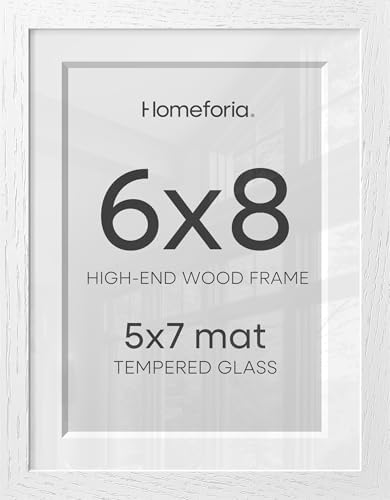 Homeforia 6x8 White Oak Picture Frame, High-End Wood, 5x7 Mat, Glass by Homeforia