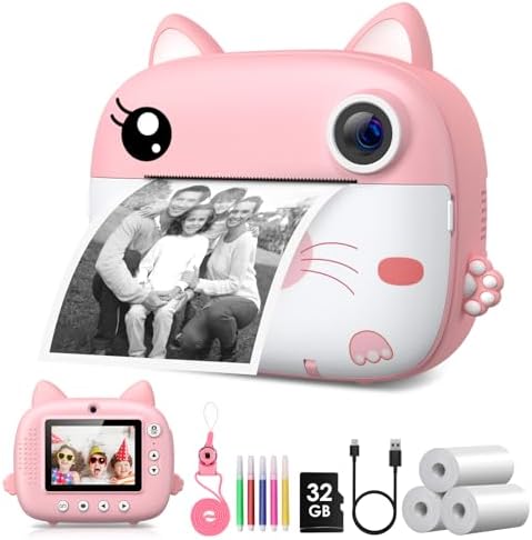 Kids Camera Instant Print, 3.0" HD Screen Kids Instant Cameras, Christmas Birthday Gifts for Girls Boys 3 4 5 6 7 8 9 10 Year Old, Portable Toddler Travel Toys with 32GB Card & 3 Rolls Printer Paper by GREENKINDERKidsCamera