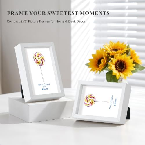 2x3 Mini Picture Frame Set of 6, FSC MDF Wood Small Photo Frame with Real Glass Front, Tiny Tabletop Display or Wall Decor for Wallet Size Photos, Mini Instant Prints & Small Photos, White - Image 5