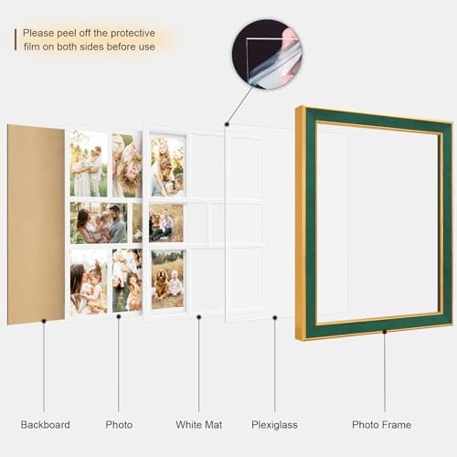 Suede 13x17 Picture Frame Display 8 Opening 4x6 Picture Frames Collage Wall Decor with Mat,Multi Photo Frame for Plexiglass,Wall Decor,1Pack,Green - Image 2