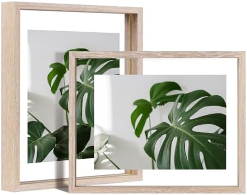 Egofine 8x10 Floating Frames Set of 2, Double Plexiglass Picture Frame, Made of Solid Wood Display Any Size Photo up to 8x10, Wall Mount or Tabletop Standing, Rose Pink by Egofine