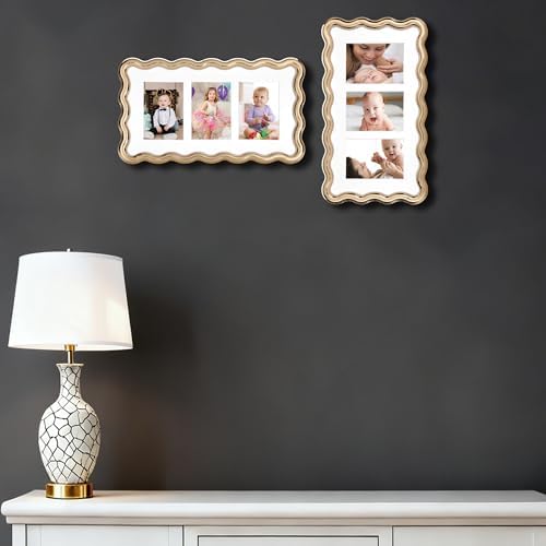 3-2x3'' Gold Heavy-Duty Zinc Alloy Picture Frames,Wave Design Gold plated 2x3'' Multi Picture Frame with Black Premium Velvet Backing,for Desktop and Wall Hanging. - Image 4