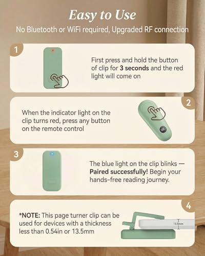 RF Remote Control Page Turner with Upgrade LCD Power Display, Wireless Reading Clicker for Kindle Paperwhite Kobo Oasis iPad, Phone Camera Remote Trigger, 36-Month Warranty (Green) - Image 7