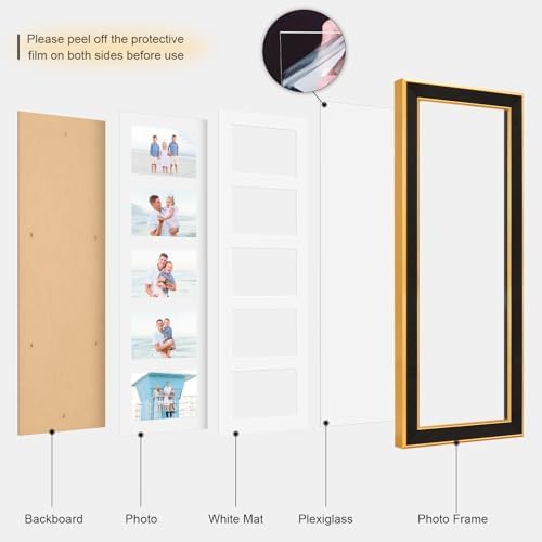 Suede 8x24 Picture Frame Display 5 Opening Picture Frames Collage 4x6 Wall Decor with Mat,Multi Photo Frame for Plexiglass,Wall Decor,1Pack,Black - Image 2