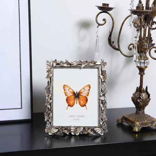 Silver 4X6 Vintage Picture Frames Golden Palm Butterfly Elegant Retro European Design,Antique Picture Frame for Tabletop Stand or Wall Hanging - Image 2