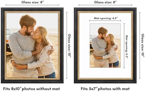 Americanflat 8x10 Vintage Picture Frame - Matted to 5x7 - Black & Gold - Image 2