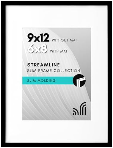 Americanflat 9x12 Picture Frame with Shatter-Resistant Glass - Use as 6x8 Frame with Mat or Display 9x12 Photo Without Mat - Streamline Collection - Picture Frames for Tabletop and Wall - Black by Americanflat