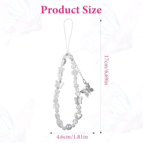 Camera Charm Strap Beaded Wrist Strap Butterfly Cellphone Lanyard Y2K Phone Charms Cute Pearl Digital Camera Charm Lanyard Aesthetic Phone Wrist Straps for Women Girls - Image 6
