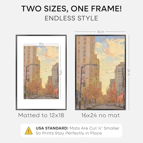 Homeforia 16x24 Black Picture Frame, High-End Metal, 12x18 Mat, Glass - Image 2