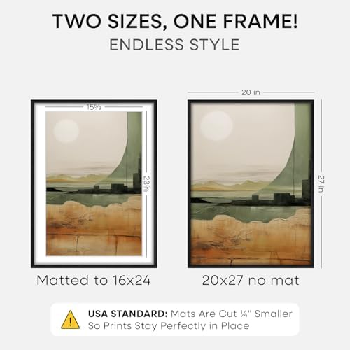 Homeforia 20x27 Black Oak Picture Frame, High-End Wood, 16x24 Mat, Glass - Image 2