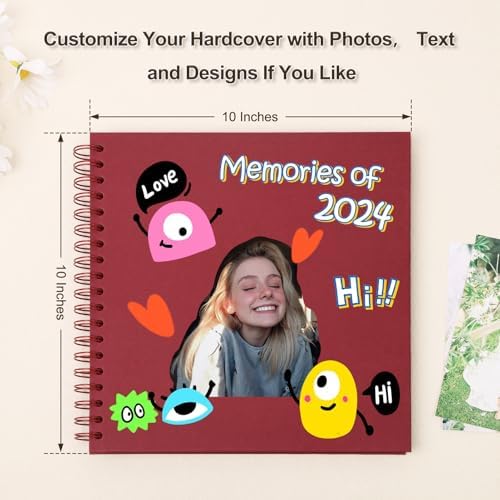Scrapbook Album 10x10 Inches 100 Pages Hardcover Kraft Paper Red - Image 3