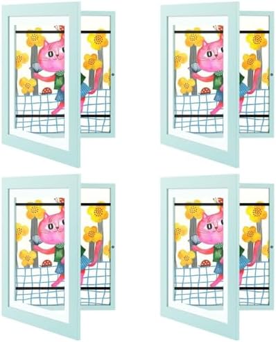 4 Pack 10x12.5 Front-Opening Kids Artwork Frames Changeable (Light Blue) by GoldenStateArt