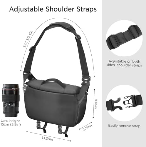 TAAOKA Camera Sling Bag, Waterproof Camera Case with Tripod Holder, DSLR/SLR/Mirrorless Cameras Shoulder Bag, Crossbody Camera Bags for Photography (Black) - Image 6