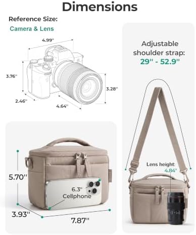 BAGSMART 2 in 1 Quilted Camera Sling Bag for Mirrorless, Charcoal Grey - Image 3