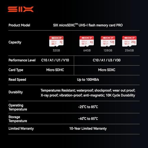 SIX M100 128GB Micro SD Card Read Up to 100MB/s - A1, U3, V30 Support 4K UHD microSDXC Memory Card 128GB with Adapter for Android Phones, Tablets, Dash Cams, Action Cameras, Drones, Gaming Consoles - Image 6