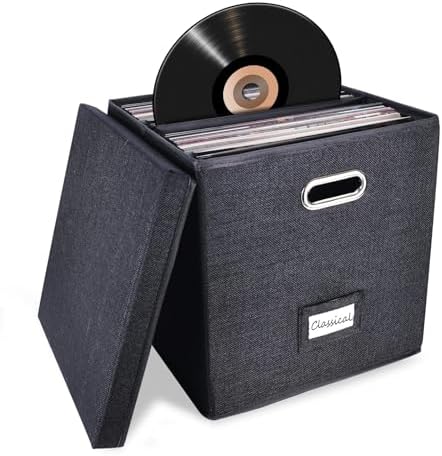 Sturdy Vinyl Record Storage Box - Album Storage Holds up 50+ Single Record by %E2%80%8EZEDKEHO