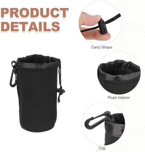 PATIKIL 3 Pcs Camera Lens Pouch, 4" ID x 7" H Drawstring Lens Pouch Protective Camera Lens Case Bag Soft Plush Neoprene Bag for DSLR Photography Gear, Black - Image 3