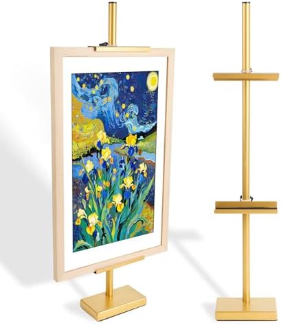 Adjustable Tabletop Easel Stand for Picture Frames up to 33" H - Metal Frame Holder Stand for Sign, Artwork, Canvas Display - Compact Black Small Easel Stands for Home Office Galleries (Golden) by Pelesaurea