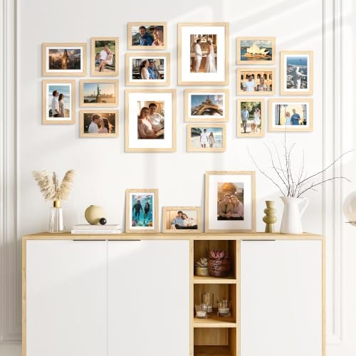 upsimples Picture Frames set of 19, Including 8x10, 5x7, 4x6 Natural Frame - Image 7