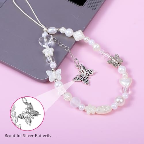 Camera Charm Strap Beaded Wrist Strap Butterfly Cellphone Lanyard Y2K Phone Charms Cute Pearl Digital Camera Charm Lanyard Aesthetic Phone Wrist Straps for Women Girls - Image 5