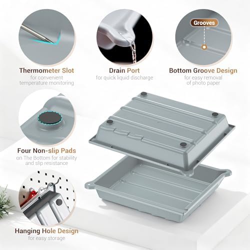 JJC 10x12 Darkroom Photo Developing Tray, Set of 3 w Tong (Gray/White/Red) - Image 4