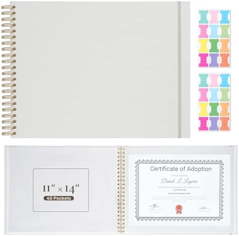 Vienrose Large Scrapbook Album 15.8 x 11.8 Inch, Linen Cover Photo Album with 40 Plastic Sleeves, Spiral Bound DIY Scrapbook for Photos, Kids Artwork, Certificates, Wedding Baby Travel, White by Vienrose