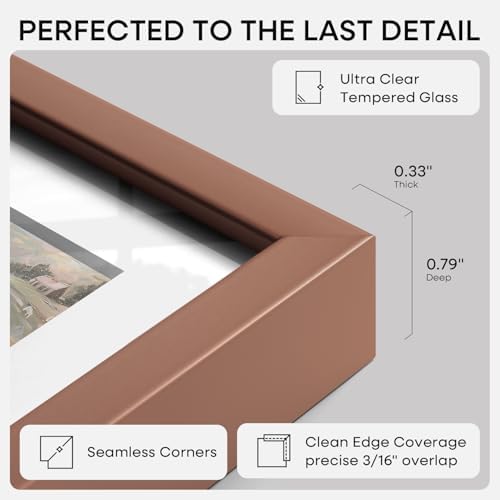 Homeforia 10x10 Mocha Picture Frame, High-End Metal, 8x8 Mat, Glass - Image 6
