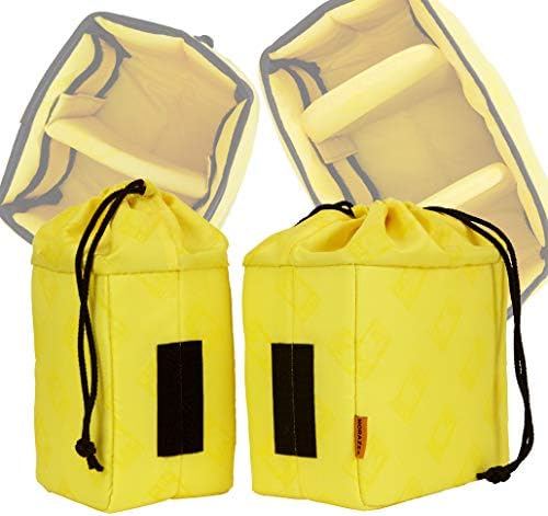 Cubeze Duo (ACQB 41) Flexible Padded Storage Bags; Removable & Adjustable Padded Inserts; Drawstring Closure; Hi-Vis Yellow Interior; Exterior Pockets for Accessories; Yellow (2 Pack) - Image 5