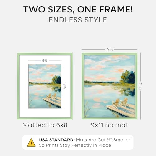 Homeforia 9x11 Green Picture Frame, High-End Metal, 6x8 Mat, Glass - Image 2