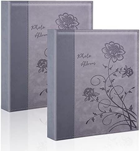 Photo Album 8x10 2 Packs Clear Pages Pockets Leathe Cover Slip Slide in Photo Album Each Holds 50 Vertical 8x10 Photos Picture Book for Wedding Family (Grey) by Miaikoe