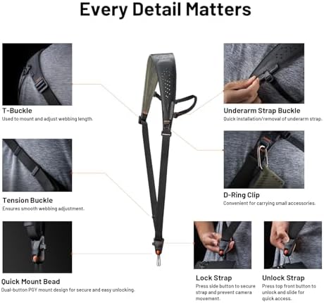 PGYTECH Camera Strap Pro, Single Camera Harness w Detachable Underarm Strap - Image 2