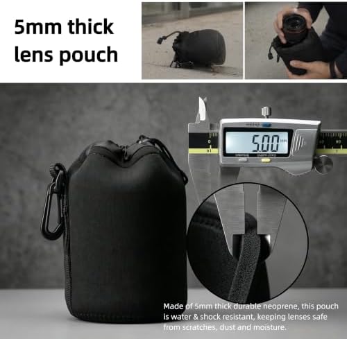 Camera Lens Bag, 4 Pack Protective Neoprene Lens Pouch with Drawstring & Carabiner, Lens Case for DSLR Camera Lens(S/M/L/XL) (XL 4pcs) - Image 3