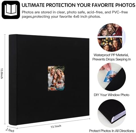 600 Pocket 4x6 Photo Album with Writing Space, Linen Cover, Black - Image 6