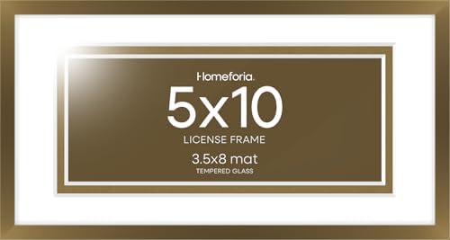 Homeforia 5x10 Bronze License Frame, High-End Metal, 3.5x8 Mat, Glass by Homeforia