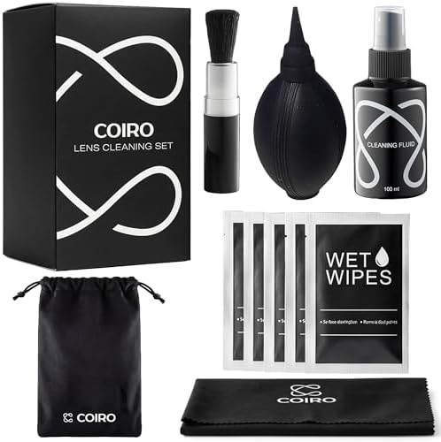 С Coiro Camera Lens Cleaning Kit – Camera Air Blower, Lens Cleaner Spray 100ml, Soft Brush, Wet Wipes & Cloth – DSLR Mirrorless Camera Cleaner by CCoiro