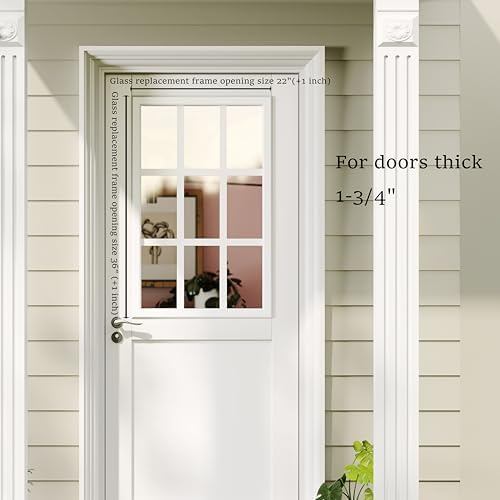 22" x 36" Enclosed Shutters, 9-Lite Entry Door Double Tempered Glass Replacement - Frame Size, Clear Tempered Glass Insert Kit, Privacy, Easy Installation and Maintenance, White - Image 2