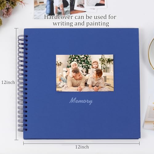 RECUTMS 12x12 Inch Scrapbook 60 Pages Kraft Paper DIY Journal Album Blue - Image 3
