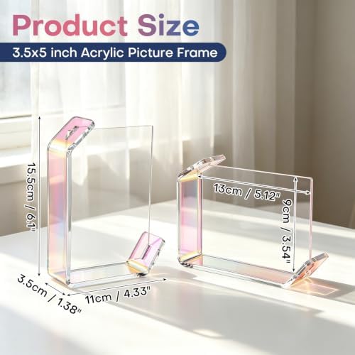 3.5x5inch L Shaped Acrylic Picture Frame, 2 Pack Double Sided Floating Photo Stand for Tabletop, Horizontal Vertical Display Holder Home Office Decor Family Wedding Anniversary, Iridescent - Image 2