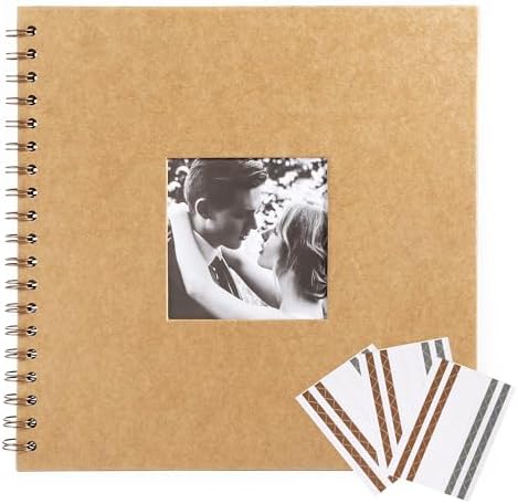 Scrapbook 10 x 10 Inch DIY Square Photo Window + 3 Corner Stickers, Photo Album Hardcover Kraft Paper Brown 20 Sheets/ 40 Pages by MEMOTORScrapbookPhotoAlbum